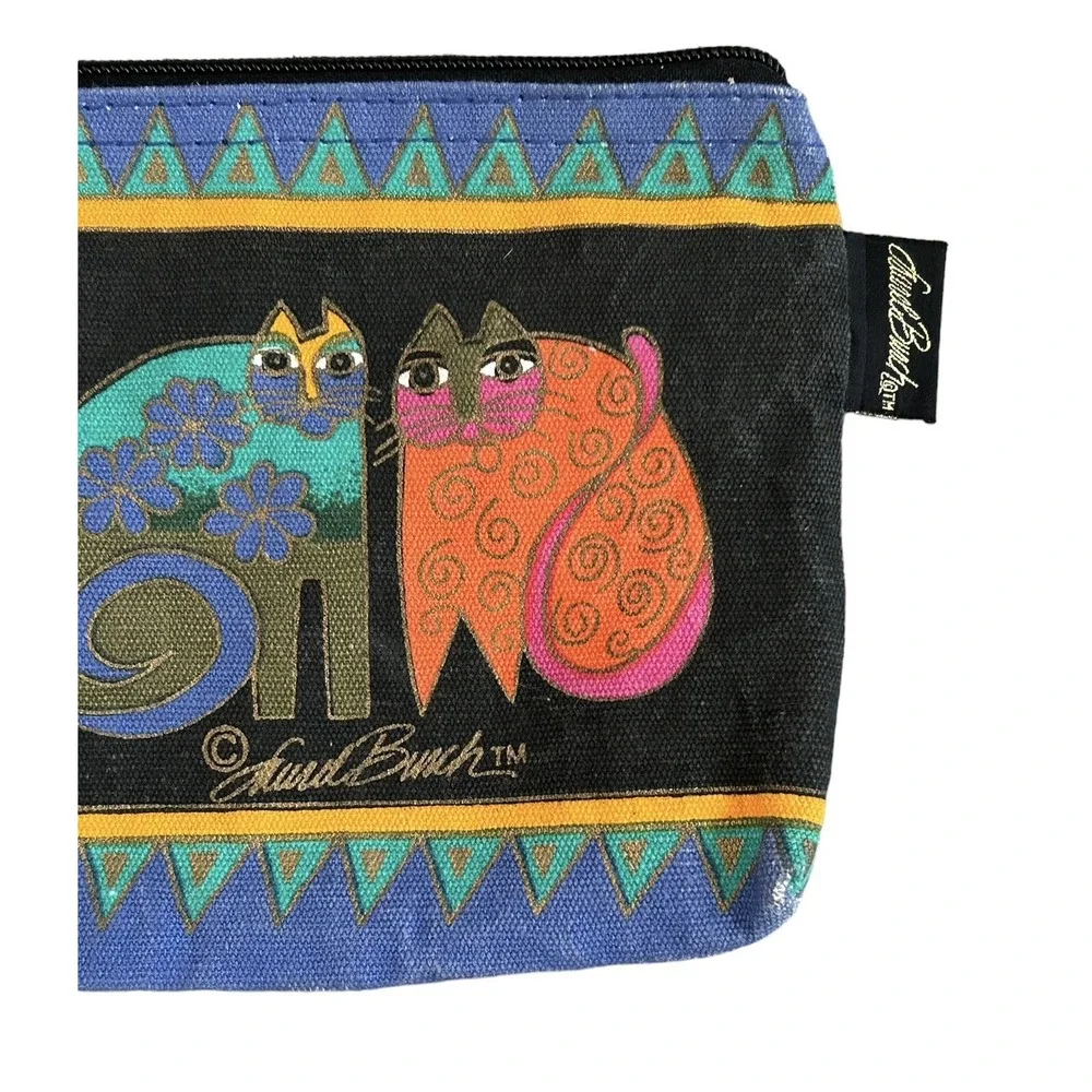 Laurel Burch Cosmetic Bag Pouch Tasai Cats Colorful Canvas‎